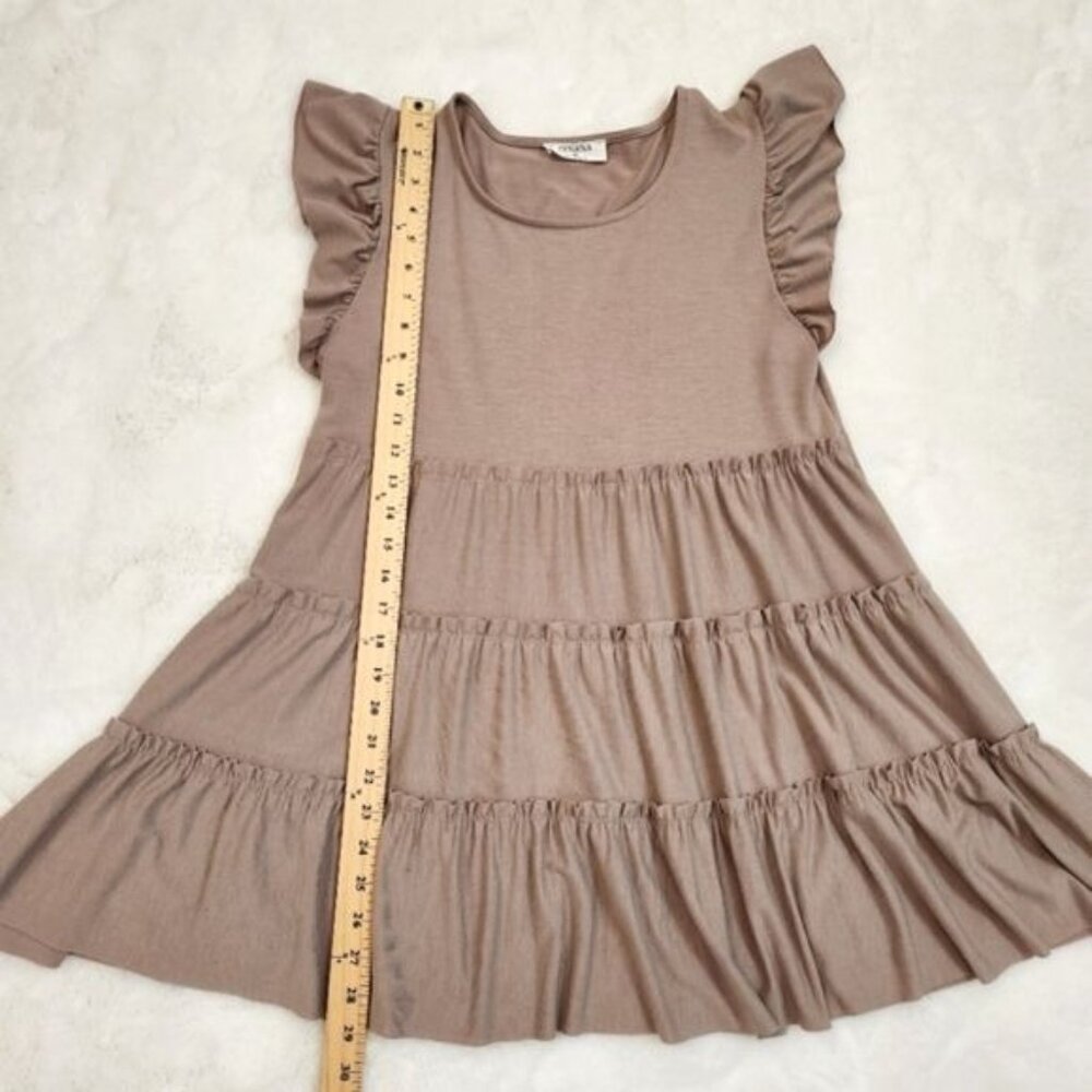Zenana Ash Mocha Tiered Mini Dress Flutter Sleeve Tan Sleeveless Size Medium - Picture 8 of 12
